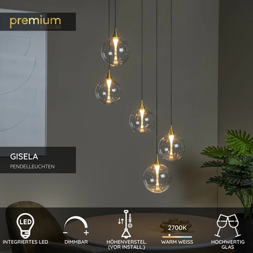 Lucide GISELA - Pendelleuchten - Ø 48 cm - LED Dim. - 5x3,8W 2700K - Transparent | Premium - USP